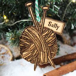 Personalised Knitting Christmas Ornament Crocheting Wood Custom Bauble Laser Engraved Rustic Wooden Name Tree Decoration Irish - thumbnail 4