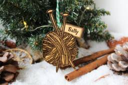 Personalised Knitting Christmas Ornament Crocheting Wood Custom Bauble Laser Engraved Rustic Wooden Name Tree Decoration Irish