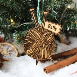 Personalised Knitting Christmas Ornament Crocheting Wood Custom Bauble Laser Engraved Rustic Wooden Name Tree Decoration Irish - thumbnail 3