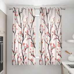 Bird & Branch Curtains, Nature Inspired Tree Print Drapes, Beige Red Botanical Panels, Made To Measure Curtains - thumbnail 2