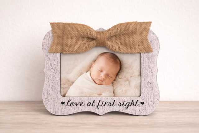 Baby Shower Gift Idea New Mom Personalized Frame Custom Newborn Photo Nursery Decor Girl Love At First Sight - image 1