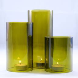 Wine Bottle Tea Light Hurricane Candle Cover Trio Set Olive Green