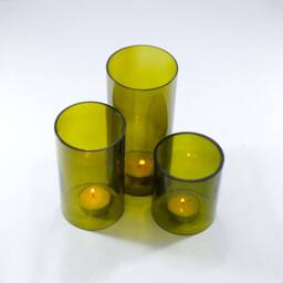 Wine Bottle Tea Light Hurricane Candle Cover Trio Set Olive Green - thumbnail 2