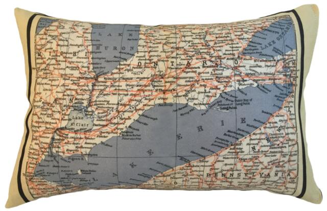 Lake Erie Vintage Map Pillow - Free Shipping