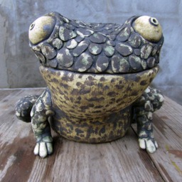 Handmade Ceramic Frog Sculpture, One-Of-A-Kind Fireclay Art - thumbnail 2