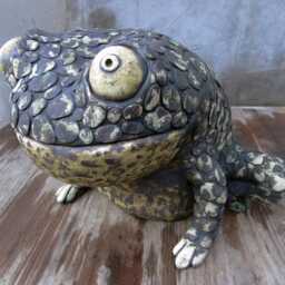 Handmade Ceramic Frog Sculpture, One-Of-A-Kind Fireclay Art - thumbnail 3