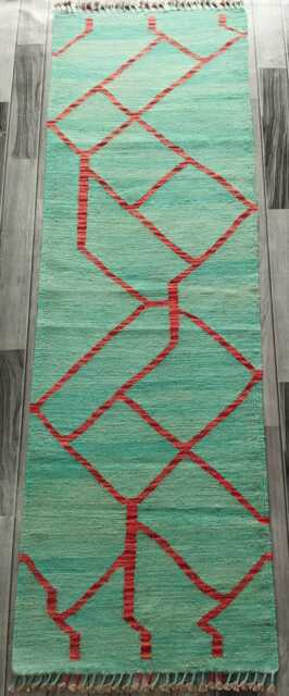Nordic Runner Kilim Rug, Modern Artisan Scandinavian Afghan Turkish Abstract Art Wool Rug 200x64 cm - image 1