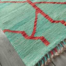 Nordic Runner Kilim Rug, Modern Artisan Scandinavian Afghan Turkish Abstract Art Wool Rug 200x64 cm - thumbnail 2