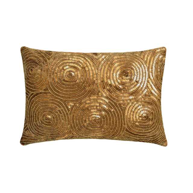 Decorative Oblong/Lumbar Pillow Cover Accent Couch Sofa 12x16 Inch Gold Silk Embroidered With Sequins - All Eyes On - image 1