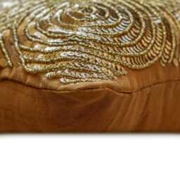 Decorative Oblong/Lumbar Pillow Cover Accent Couch Sofa 12x16 Inch Gold Silk Embroidered With Sequins - All Eyes On - thumbnail 2