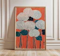Japanese Hydrangea Poster, Modern Floral Wall Art, Red & White Botanical Print, Minimalist Nature Illustration, Contemporary Home Decor - thumbnail 1