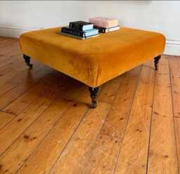Handcrafted Plush Velvet Chesterfield Footstool With Mahogany Legs - thumbnail 1