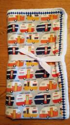 Flannel Baby Blanket/Throw With Vintage Trailers Print & Crocheted Edges - thumbnail 1