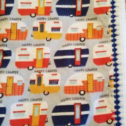 Flannel Baby Blanket/Throw With Vintage Trailers Print & Crocheted Edges - thumbnail 2