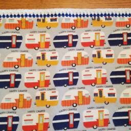 Flannel Baby Blanket/Throw With Vintage Trailers Print & Crocheted Edges - thumbnail 4