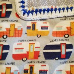 Flannel Baby Blanket/Throw With Vintage Trailers Print & Crocheted Edges - thumbnail 3