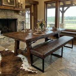 Handmade Diamond Stitched Leather Dining Bench - Fabricated Steel Frame Rgb - thumbnail 3