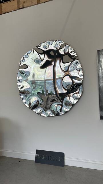 Reflective Wall Art, Convex Wall Sculpture , Artwork Mirror, Metal Round Steel Organic Mirror - image 1