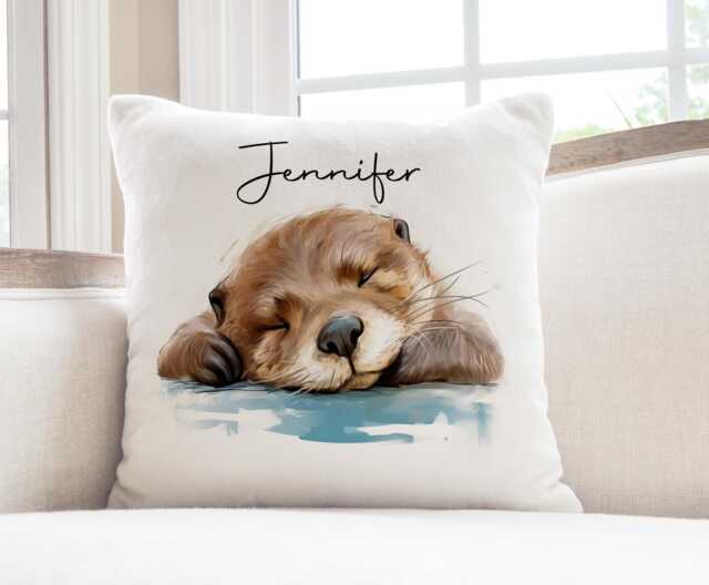 Otter Cushion, Personalised Otter Gift, Pillow - image 1