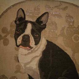 Boston Terrier in Circle Silver Woven Tapestry Cushion Cover Sham - thumbnail 2