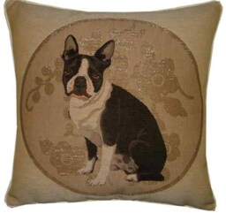 Boston Terrier in Circle Silver Woven Tapestry Cushion Cover Sham - thumbnail 1