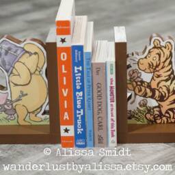 Winnie The Pooh Bookends, Wood Bookends - Custom Created - Classic Winnie Pooh, Tigger, Piglet Bookends - thumbnail 3