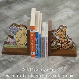 Winnie The Pooh Bookends, Wood Bookends - Custom Created - Classic Winnie Pooh, Tigger, Piglet Bookends - thumbnail 2