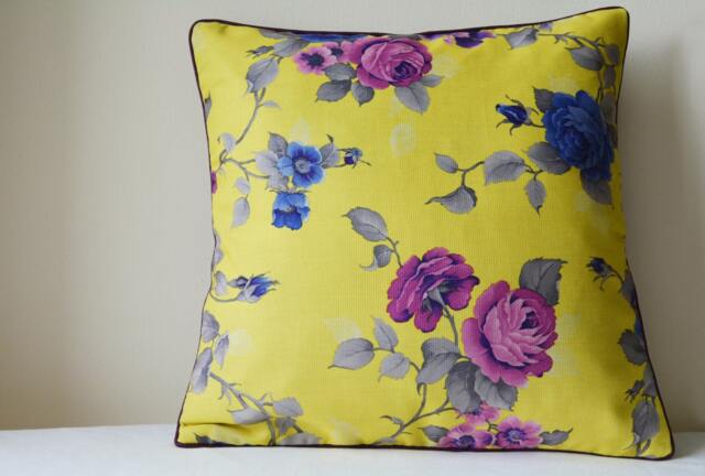 Beautiful Yellow & Purple Rose Print Pillow Cover , Floral Cushion Decorative Spring - image 1