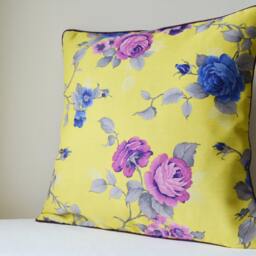 Beautiful Yellow & Purple Rose Print Pillow Cover , Floral Cushion Decorative Spring - thumbnail 2