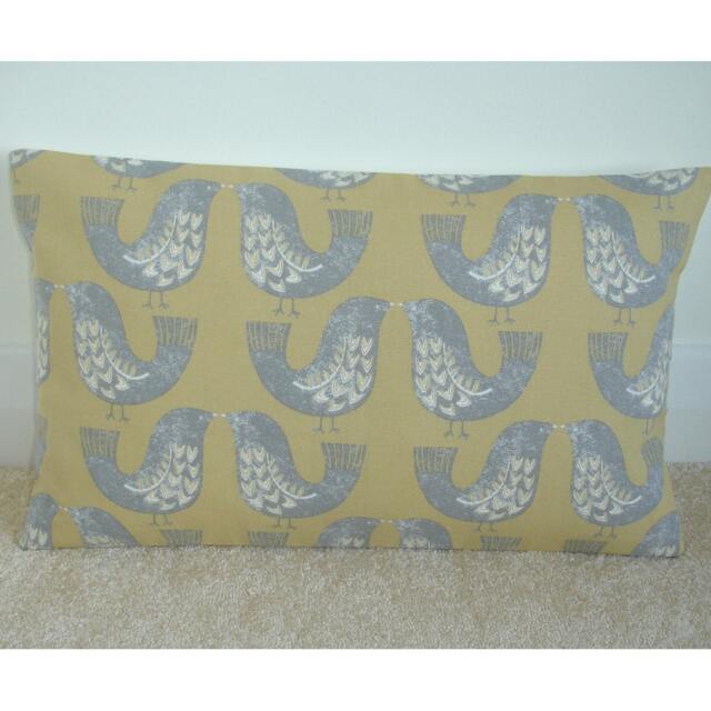 Yellow Ochre & Grey Birds 12x20 Oblong Bolster Pillow Cover Bird 16x12 Cushion Case Sham Slip Pillowcase Gray Scandinavian Design 26x20