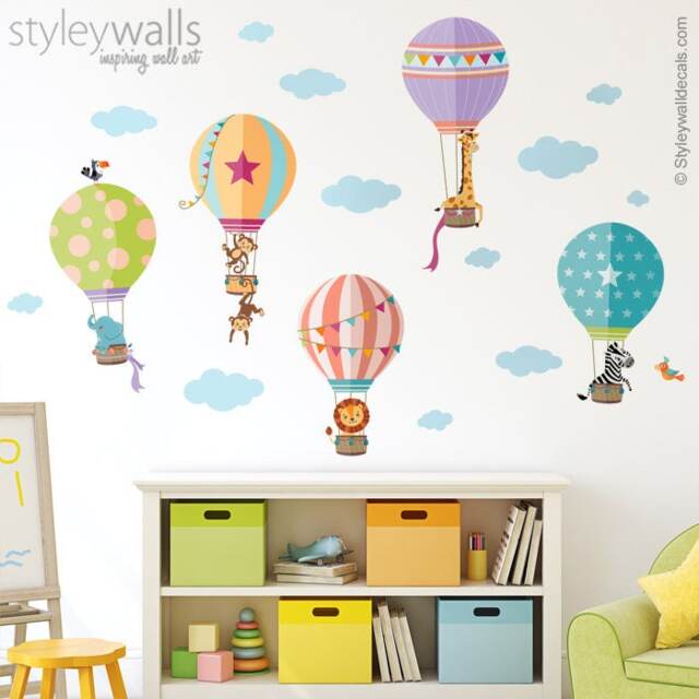 Air Balloons Wall Decal, Jungle Animals Decal Sticker, Hot Baby Nursery Decor, Kids Room - image 1