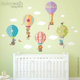 Air Balloons Wall Decal, Jungle Animals Decal Sticker, Hot Baby Nursery Decor, Kids Room - thumbnail 2