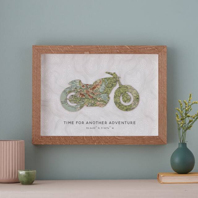 Fathers Day Gift, Motorbike Wall Art, Custom Map Travel Motorcycle Gifts For Dad, Framed Decor, Decor Print - image 1
