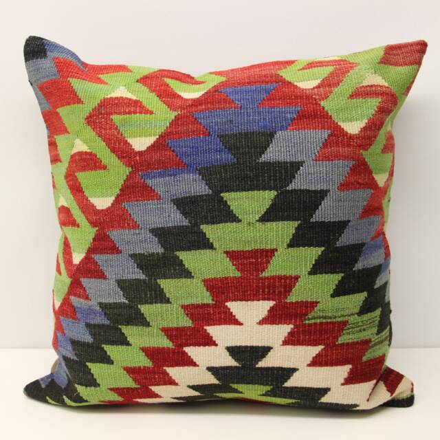 Handmade Kilim Pillow Cover 20x20, Retro Woven Cushion - image 1