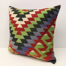 Handmade Kilim Pillow Cover 20x20, Retro Woven Cushion - thumbnail 3