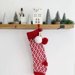 Crocheted Christmas Stocking, Mosaic Design With Pom-Poms - thumbnail 3