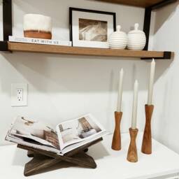 Wooden Set Of 3 Candlesticks With Gold - Primitive Candle Holder Pillar Hardwood Taper Holders - thumbnail 3