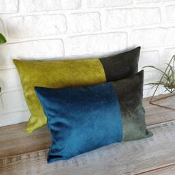 Color Block Velvet Pillow Cover Lime Green, Blue & Dark Green - thumbnail 3