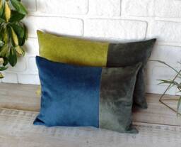 Color Block Velvet Pillow Cover Lime Green, Blue & Dark Green - thumbnail 1