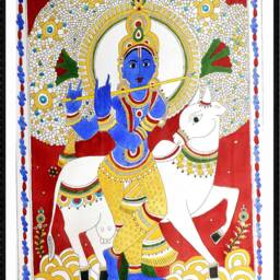 Krishna Kalamkari Style Painting Indian Home Decor, Wall Art - thumbnail 3