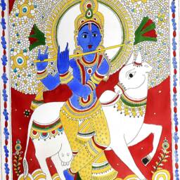 Krishna Kalamkari Style Painting Indian Home Decor, Wall Art - thumbnail 2