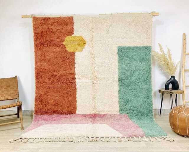 Terracotta Color Block Rug - Large Area Handmade Berber Wool Carpet Mid Century Modern Decor Custom Shag - image 1