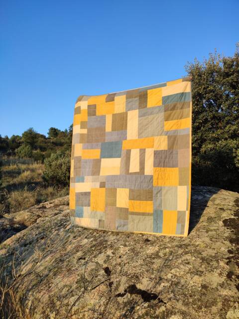 Handmade Modern Throw Quilt Naturally Dyed Upcycled Cotton, Sustainable Decor - image 1