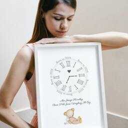 Personalised Safari Animals Print, Including Birth Details, New Baby Gift, Featuring Elephants, Giraffes & Lions, Stars Moon - thumbnail 2