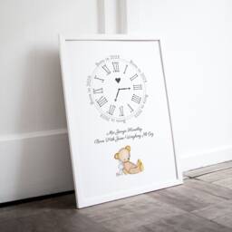 Personalised Safari Animals Print, Including Birth Details, New Baby Gift, Featuring Elephants, Giraffes & Lions, Stars Moon - thumbnail 1