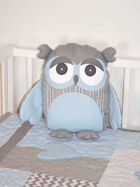 Baby Owl Pillow, Cushion, Plush Owl, Stuffed Decorative Woodland Shower Gift, . Blue & Gray - image 1