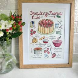 strawberry Tiramisu Cake Recipe Illustration, Art Print, A5, A4, A3 - thumbnail 3