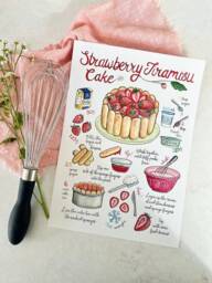 strawberry Tiramisu Cake Recipe Illustration, Art Print, A5, A4, A3 - thumbnail 1