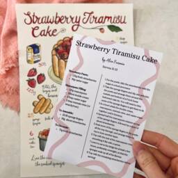 strawberry Tiramisu Cake Recipe Illustration, Art Print, A5, A4, A3 - thumbnail 2