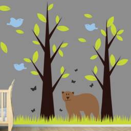 Nursery Forest Tree Wall Vinyl Stickers With Animals - Childrens Decals Kids Sticker Bedroom Playroom Decor Art Bear Birds Butterflies - thumbnail 3